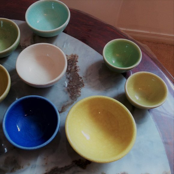Sold~NEW Boxed Crackle Glaze Chinese Ceramic Tea Cups Total 9 pcs Seal Marks - Picture 8 of 8